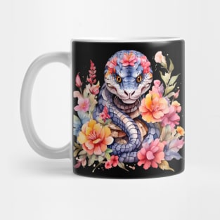 A snake decorated with beautiful watercolor flowers Mug